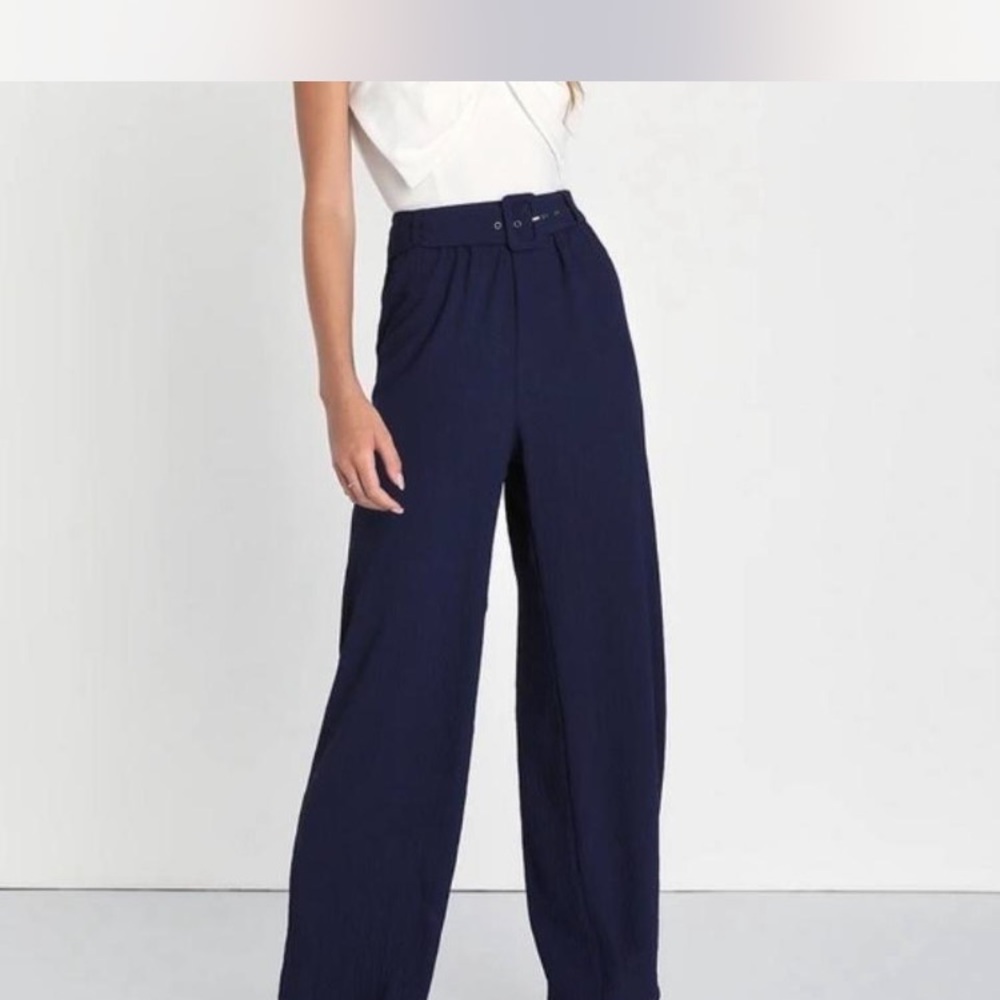 Lulu's Blue Wide Leg Pants Elegant High-Waisted Design